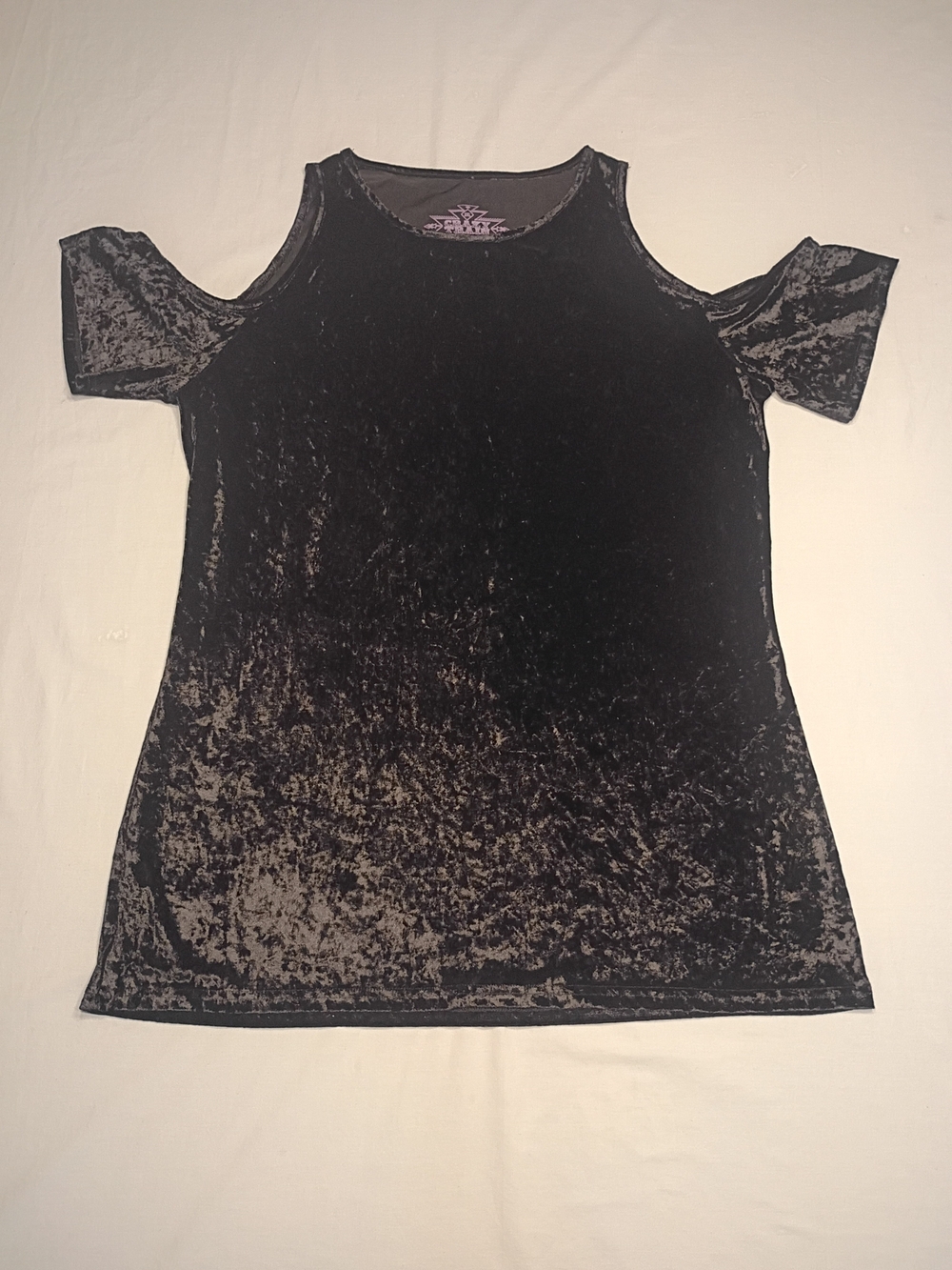 #1265 NWOT Crazy Train 2XL Black Crushed Velvet Cold Shoulder Top
